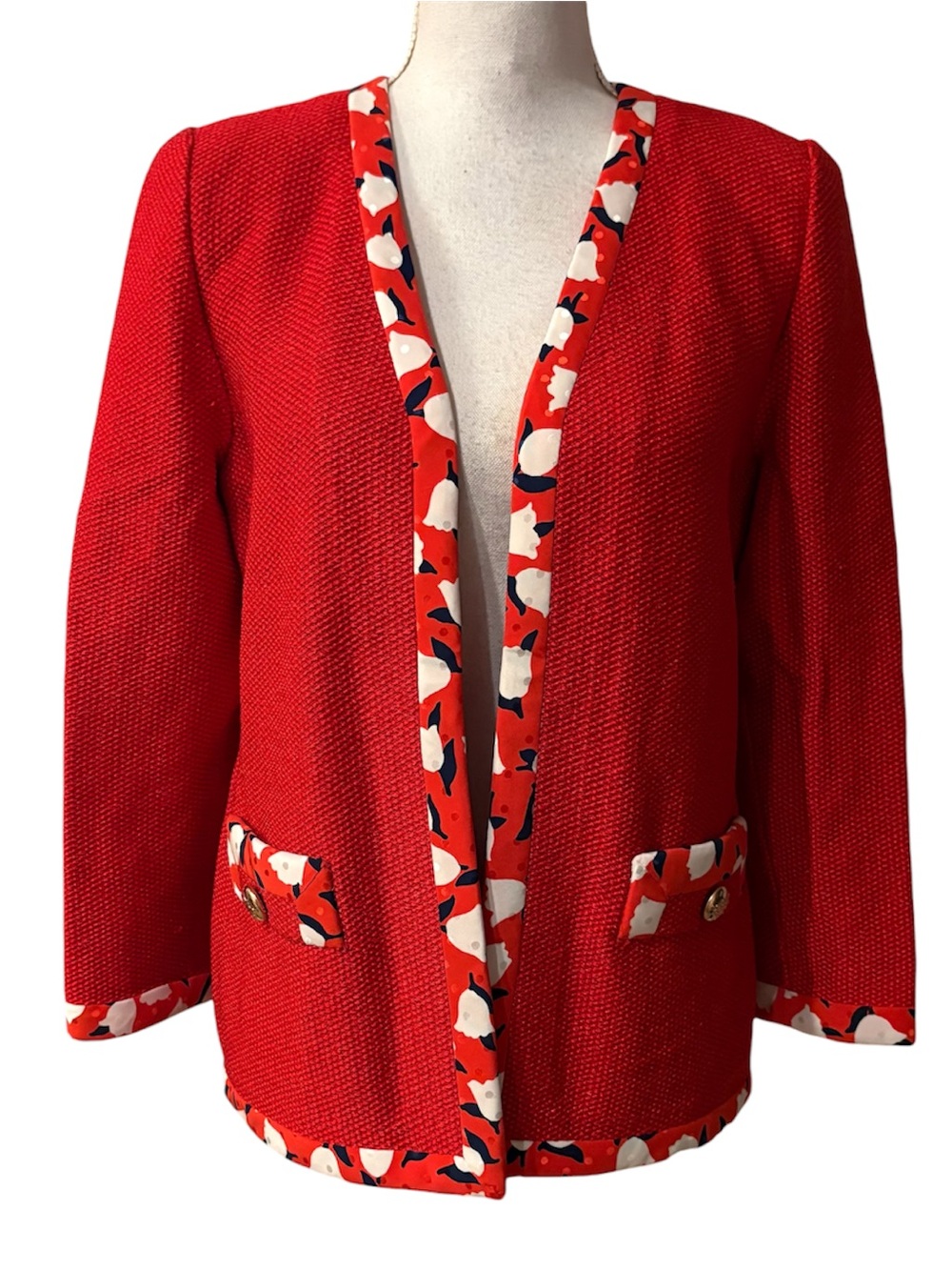 Vtg Lihli Saks Fifth Avenue Red Wool Boucle Jacket Blazer Sz 10 Gold Button USA